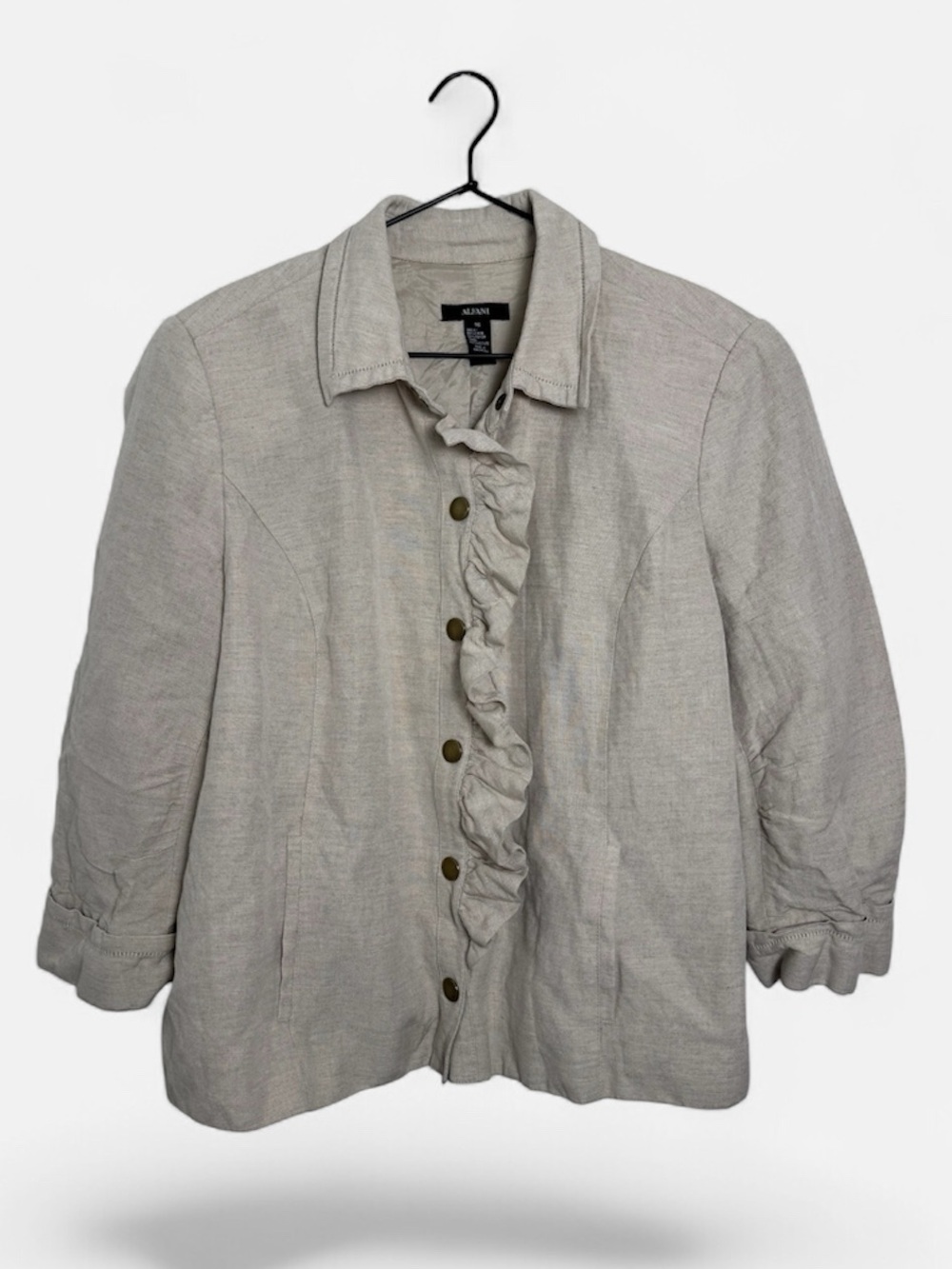 Alfani Linen Blend Beige Tan Ruffled Jacket